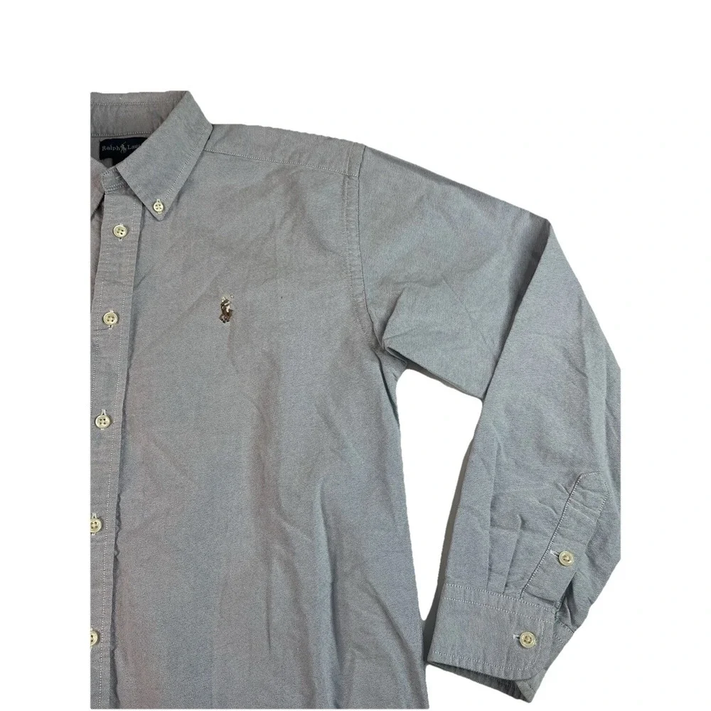 Ralph Lauren Boys Button Down Long Sleeve Shirt Flesh Pony Size 16 Blue